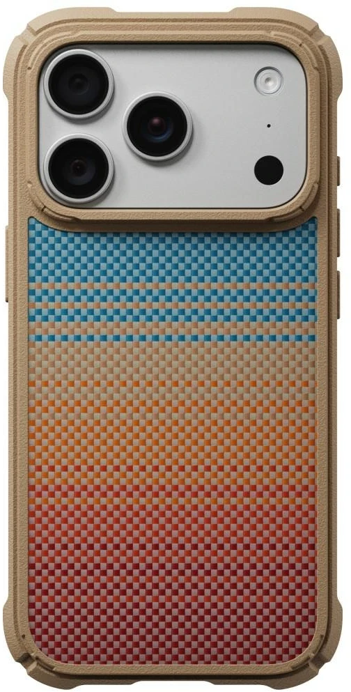 Dėklas PITAKA Cairn Case California Dream 01, skirtas iPhone 18 Pro / 17 Pro, saulėlydžio spalvos