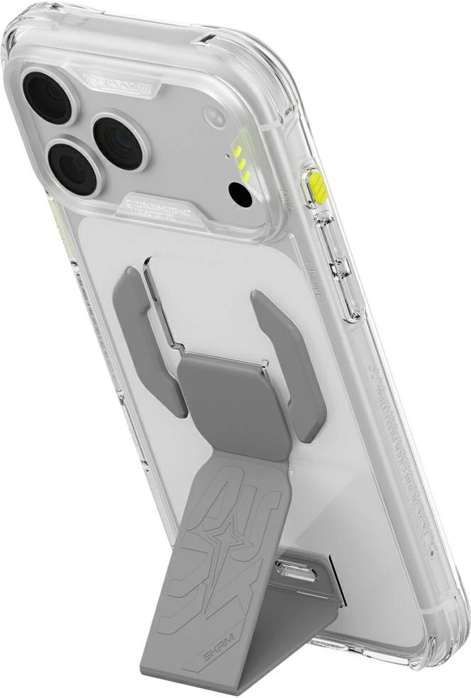 Dėklas Skinarma Helio CE Grip Stand, skirtas iPhone 18 Pro / 17 Pro, skaidrus