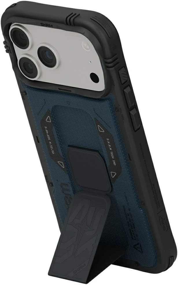 Dėklas Skinarma Phantom MagSafe + Grip Stand, skirtas iPhone 18 Pro / 17 Pro, mėlynas