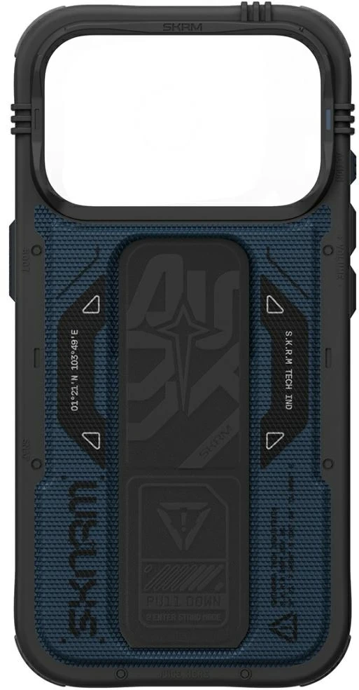 Dėklas Skinarma Phantom MagSafe + Grip Stand, skirtas iPhone 18 Pro / 17 Pro, mėlynas