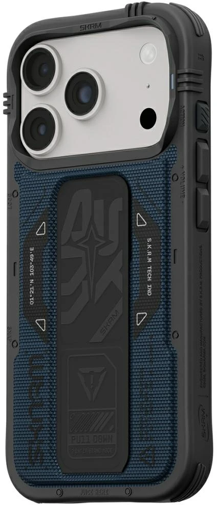 Dėklas Skinarma Phantom MagSafe + Grip Stand, skirtas iPhone 18 Pro / 17 Pro, mėlynas