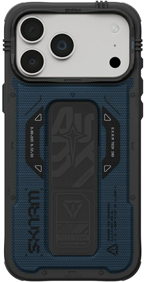 Dėklas Skinarma Phantom MagSafe + laikiklis su stovu, skirtas iPhone 18 Pro Max / 17 Pro Max, mėlynas