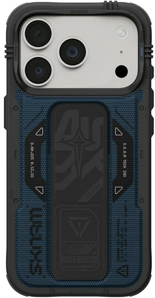 Dėklas Skinarma Phantom MagSafe + Grip Stand, skirtas iPhone 18 Pro / 17 Pro, mėlynas