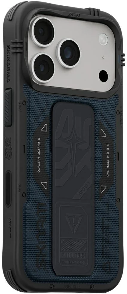 Dėklas Skinarma Phantom MagSafe + Grip Stand, skirtas iPhone 18 Pro / 17 Pro, mėlynas