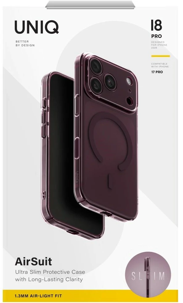 Dėklas UNIQ Airsuit, skirtas iPhone 18 Pro / 17 Pro, su Magclick įkrovimu, bordo spalvos