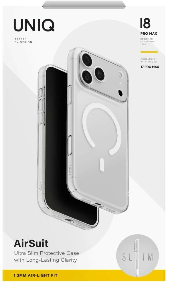 Dėklas UNIQ Airsuit, skirtas iPhone 18 Pro Max / 17 Pro Max, Magclick įkrovimas, skaidrus