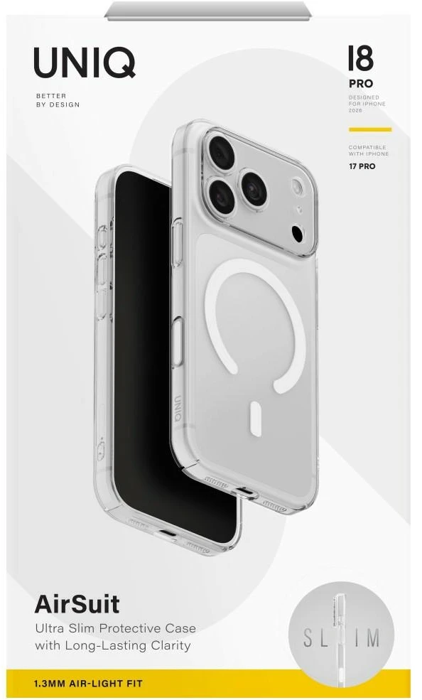 Dėklas UNIQ Airsuit, skirtas iPhone 18 Pro / 17 Pro, su Maglick įkrovimu, skaidrus