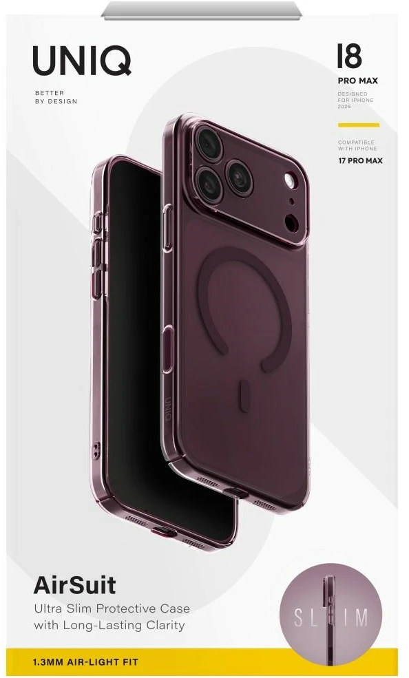Dėklas UNIQ Airsuit, skirtas iPhone 18 Pro Max / 17 Pro Max, su Magclick įkrovimu, bordo spalvos
