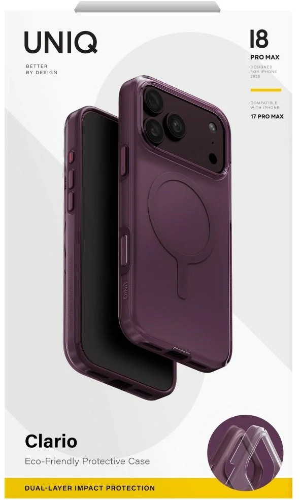 Dėklas UNIQ Clario, skirtas iPhone 18 Pro Max / 17 Pro Max, su Magclick įkrovimu, ekologiškas, violetinis