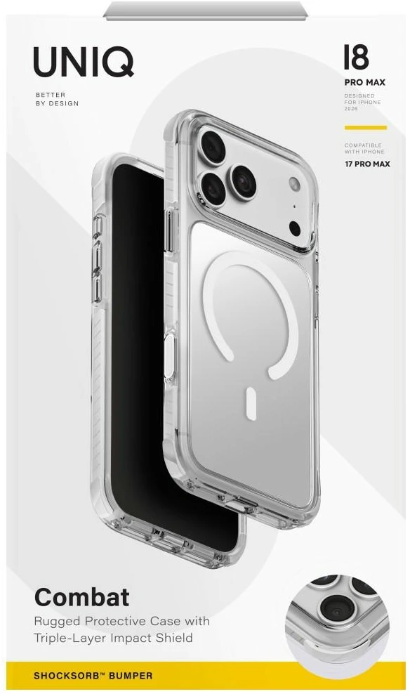 Dėklas UNIQ Combat, skirtas iPhone 18 Pro Max / 17 Pro Max, su Magclick įkrovimu, baltas