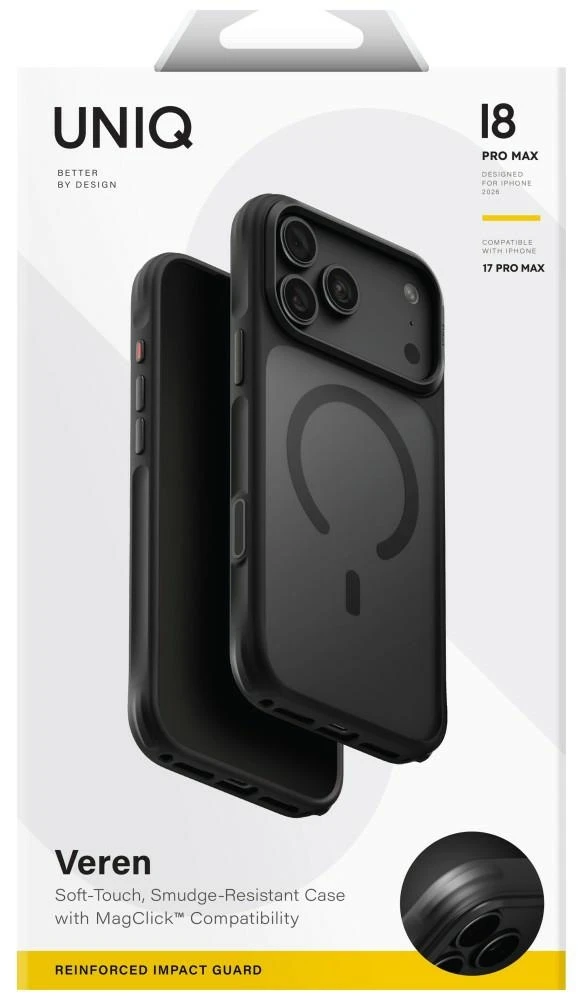Dėklas UNIQ Veren, skirtas iPhone 18 Pro Max / 17 Pro Max, su Magclick įkrovimu, juodas