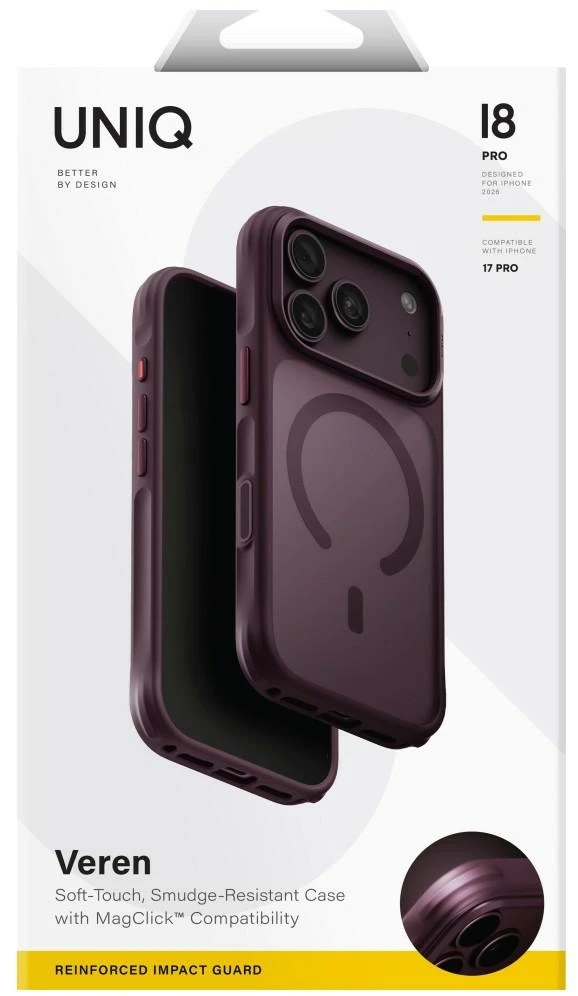 Dėklas UNIQ Veren, skirtas iPhone 18 Pro / 17 Pro, su Magclick įkrovimo funkcija, bordo spalvos
