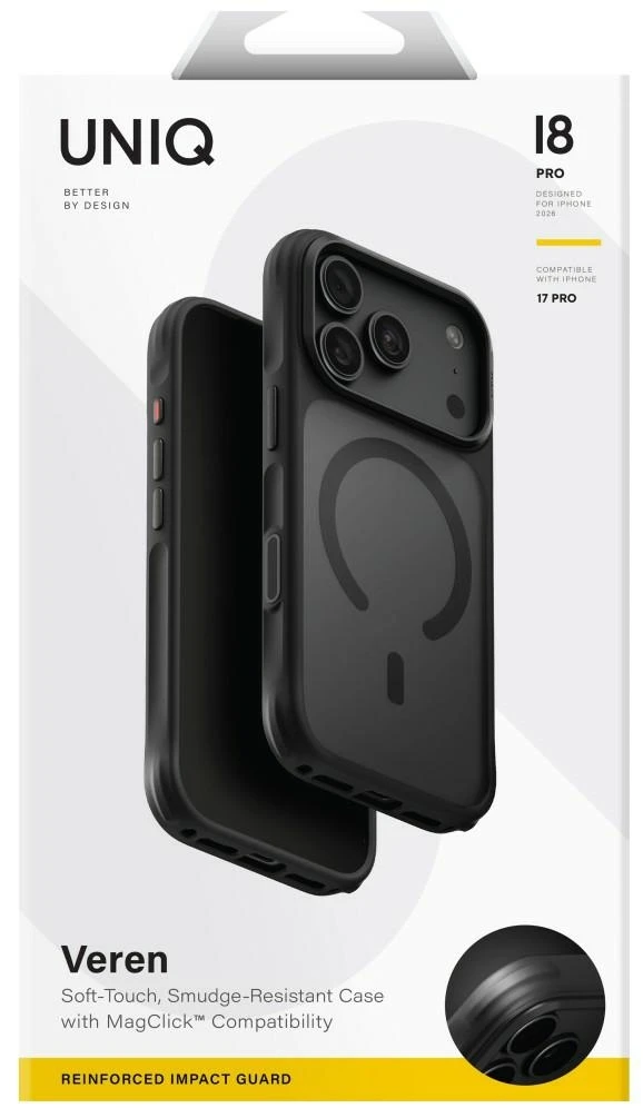 Dėklas UNIQ Veren, skirtas iPhone 18 Pro / 17 Pro, su Magclick įkrovimu, juodas