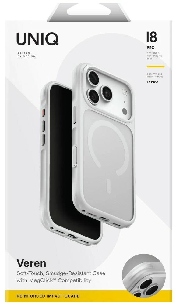 Dėklas UNIQ Veren, skirtas iPhone 18 Pro / 17 Pro, su Magclick įkrovimu, chalk frost spalvos
