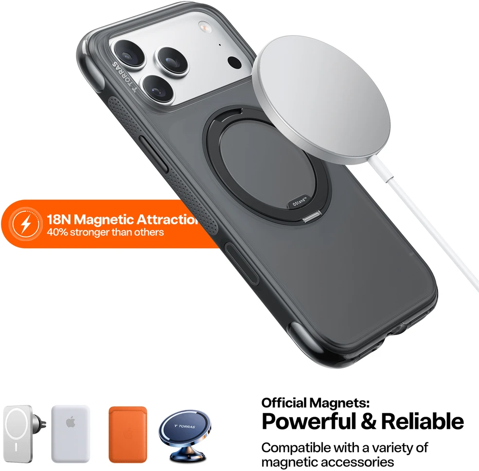 Dėklas Cases And Covers Dėklai ir dangteliai Torras Ostand O Air, obsidian juodas – Apple iPhone 17 Pro Max