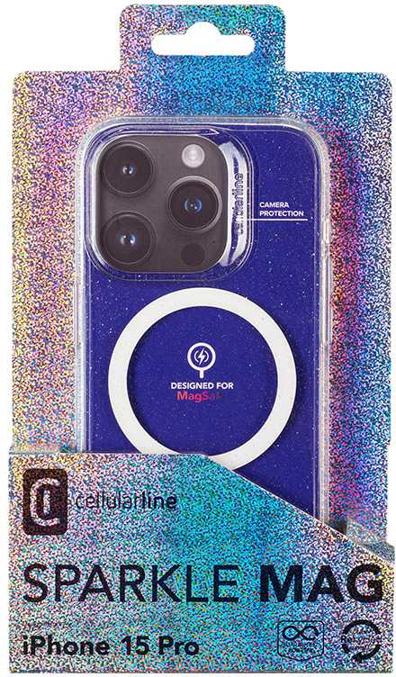 Dėklas Cellular Line Cellularline Sparkle Mag - Apple iPhone 15 Pro MagSafe Case Transparent