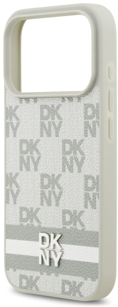 Dėklas DKNY Checkered with Printed Stripes for iPhone 17 Pro beiige