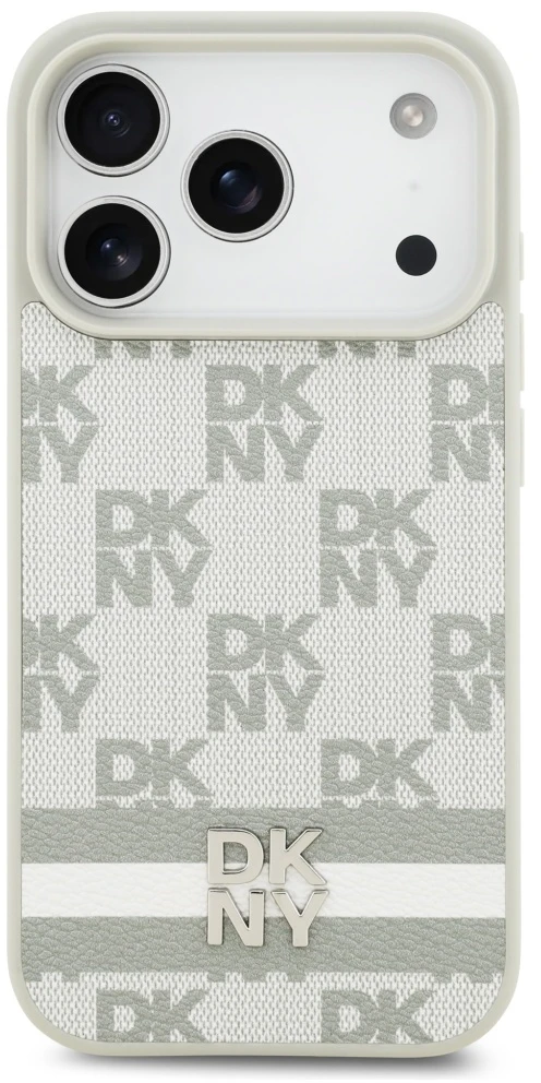 Dėklas DKNY Checkered with Printed Stripes for iPhone 17 Pro beiige
