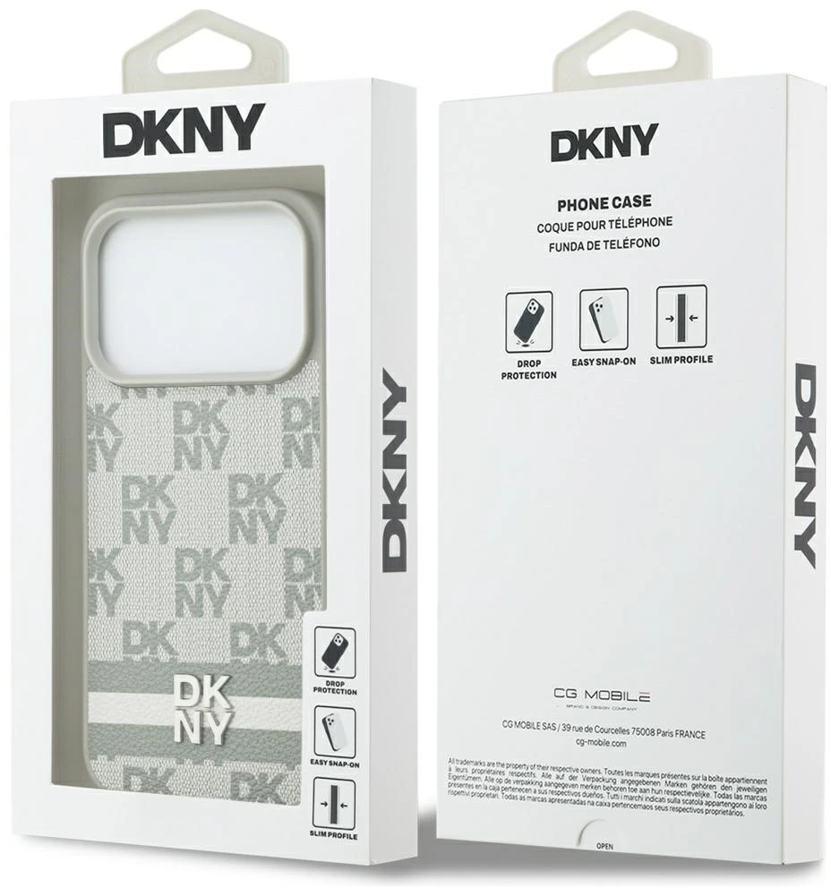 Dėklas DKNY Checkered with Printed Stripes for iPhone 17 Pro beiige