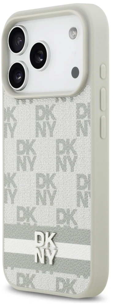 Dėklas DKNY Checkered with Printed Stripes for iPhone 17 Pro beiige