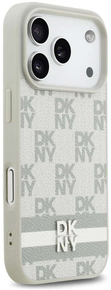 Dėklas DKNY Checkered with Printed Stripes for iPhone 17 Pro beiige