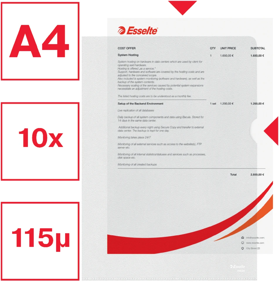 Leitz Dėklas dokumentams Esselte, A4,L formos, 115 mikr., matinis, 10vnt