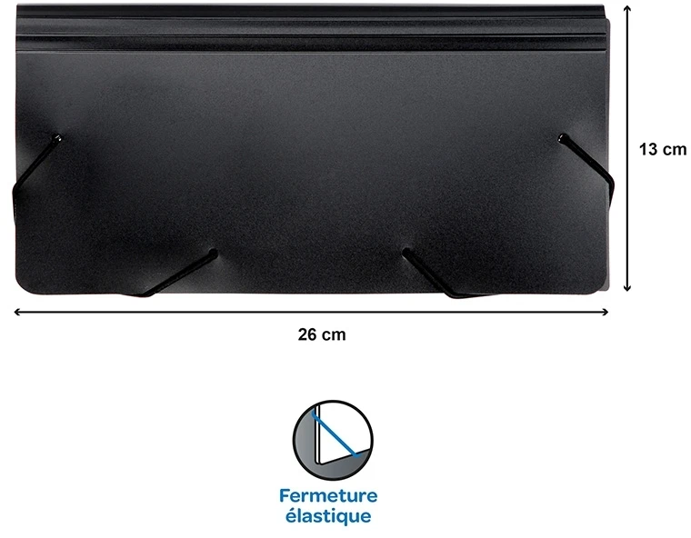 Dėklas dokumentams Viquel Rainbow, 26×13,5cm, 12 skyrelių, su gumelėmis, plastikinis, juodos spalvos