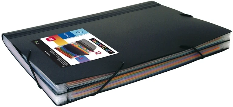 Dėklas dokumentams Viquel Rainbow, A4, 18 skyrelių, su gumelėmis, plastikinis, juodos spalvos