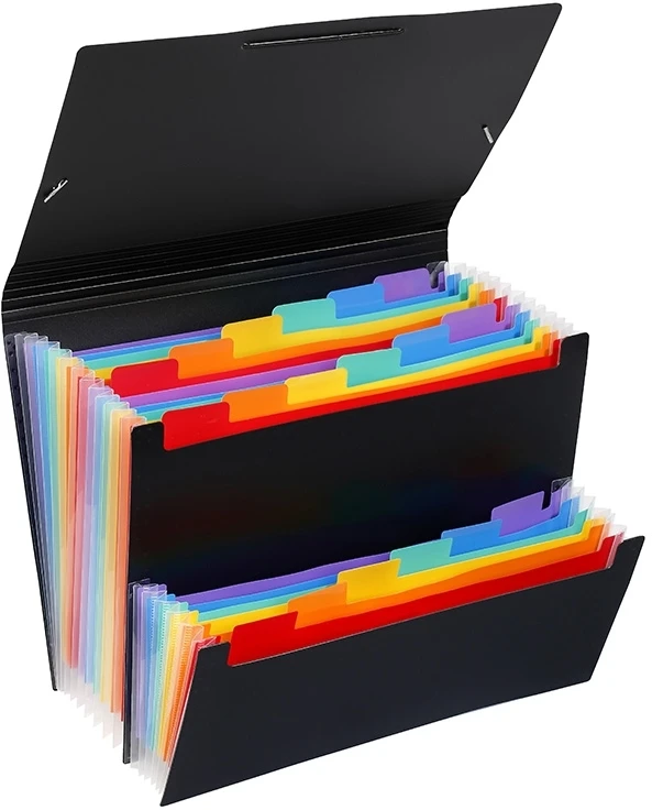 Dėklas dokumentams Viquel Rainbow, A4, 18 skyrelių, su gumelėmis, plastikinis, juodos spalvos