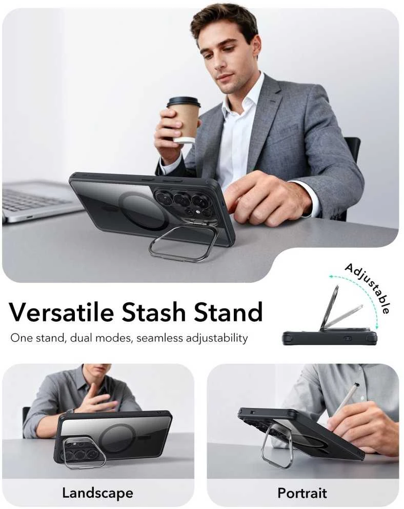 Dėklas ESR Classic Hybrid KickStand MagSafe Samsung Galaxy S26 Ultra skaidrus/juodos spalvos