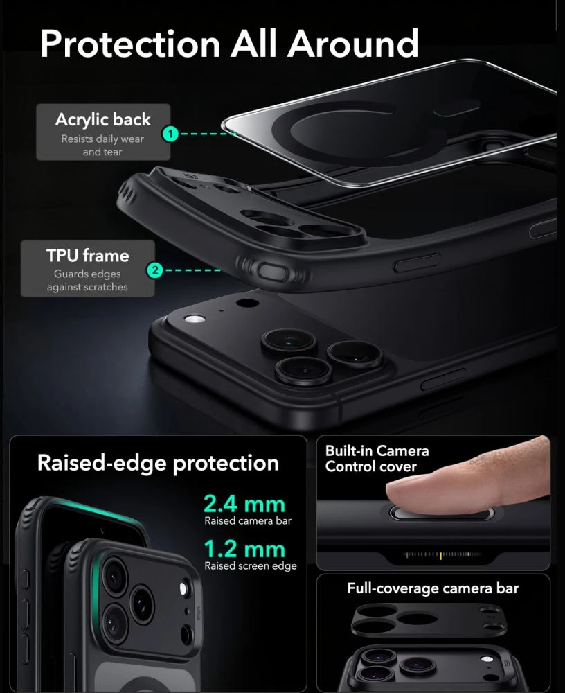 ESR Classic Hybrid MagSafe Case for iPhone 18 Pro Max / 17 Pro Max - Clear Juodas