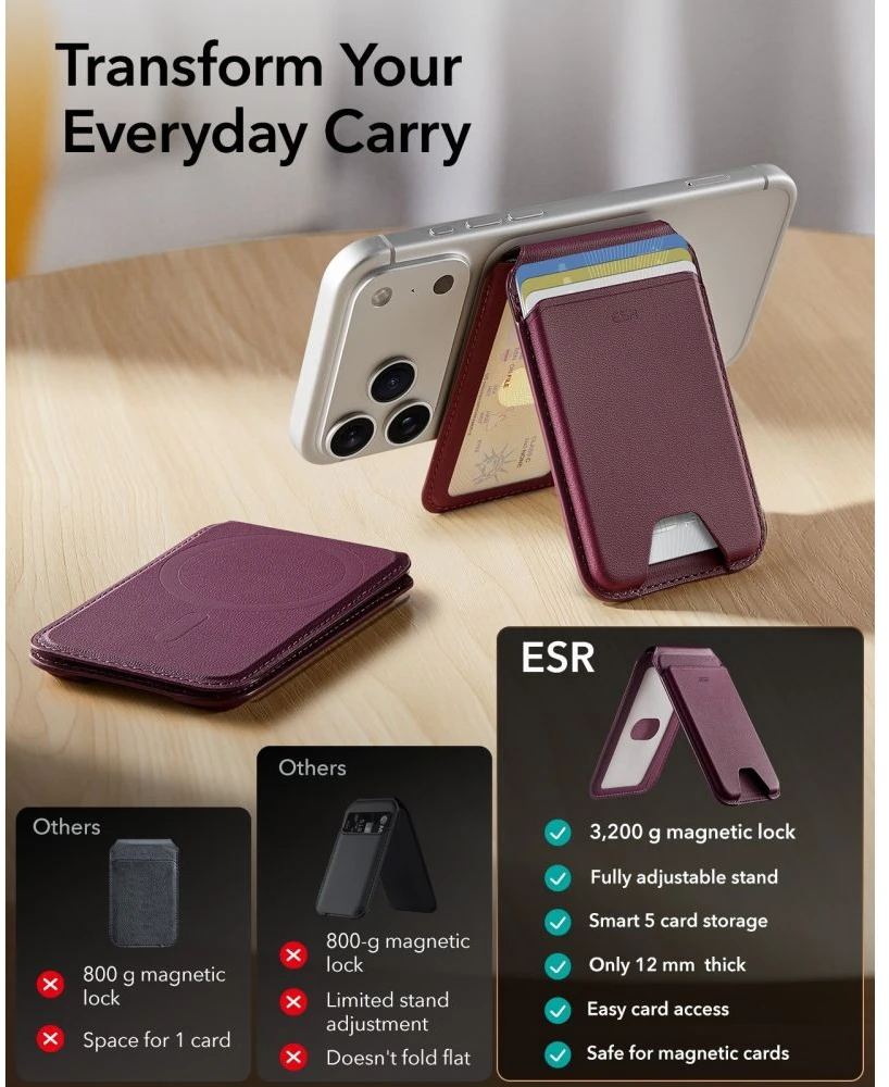 Dėklas ESR Classic RFID MAGNETINIS PINIGINĖS STOVAS MagSafe TAMSIAI BORDO