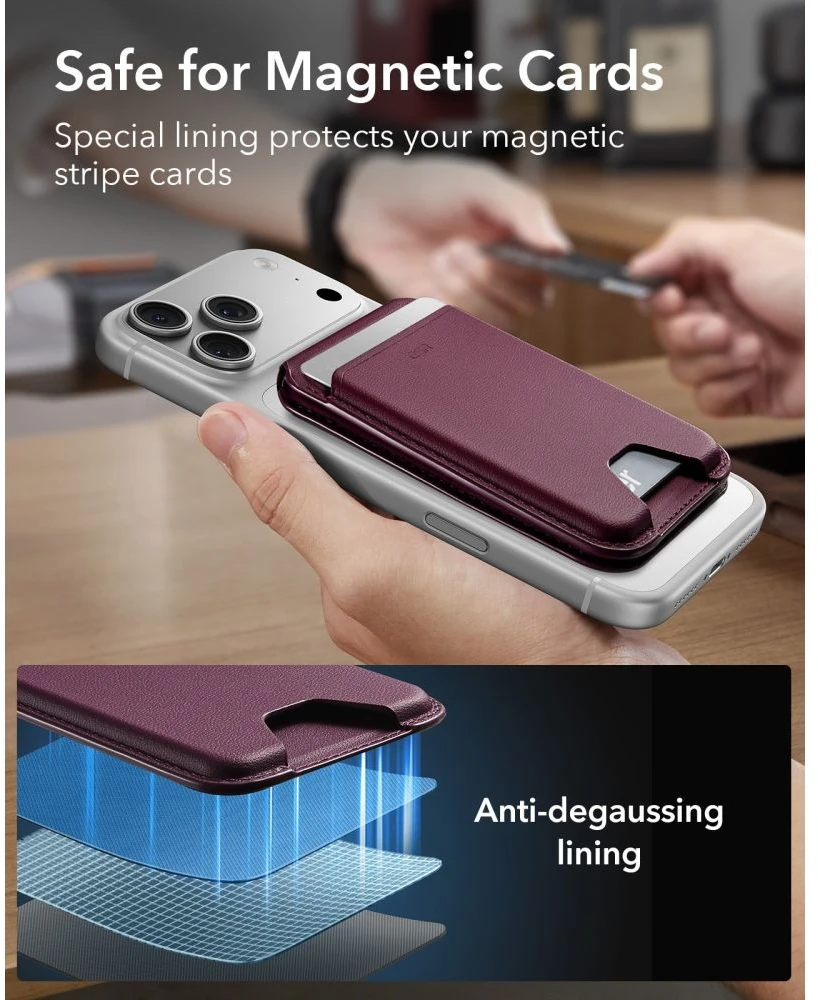 Dėklas ESR Classic RFID MAGNETINIS PINIGINĖS STOVAS MagSafe TAMSIAI BORDO