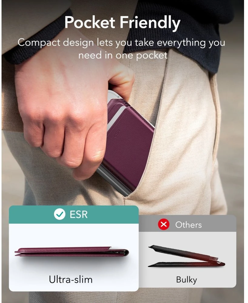 Dėklas ESR Classic RFID MAGNETINIS PINIGINĖS STOVAS MagSafe TAMSIAI BORDO