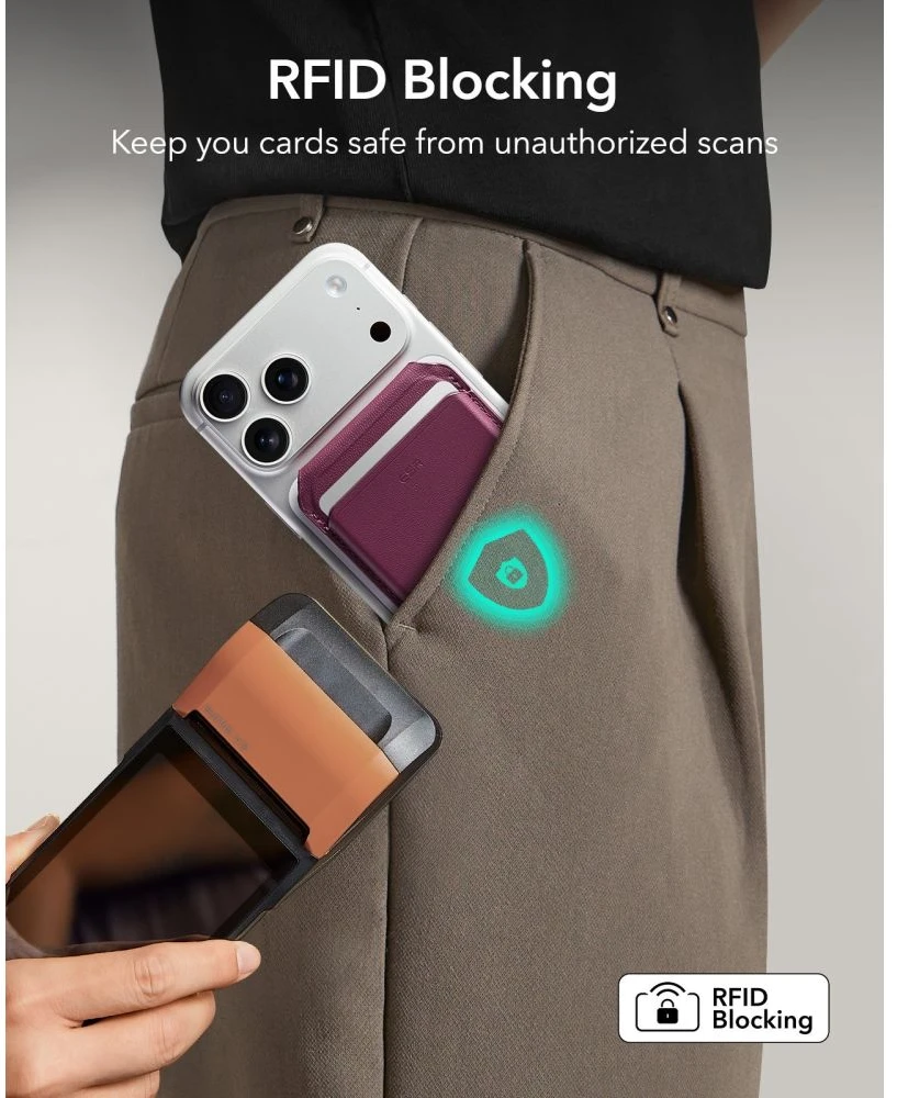 Dėklas ESR Classic RFID MAGNETINIS PINIGINĖS STOVAS MagSafe TAMSIAI BORDO