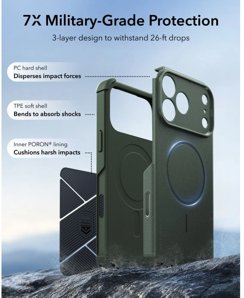 Dėklas ESR CYBER TOUGH MagSafe iPhone 17 Pro / 18 Pro ŽALIAS