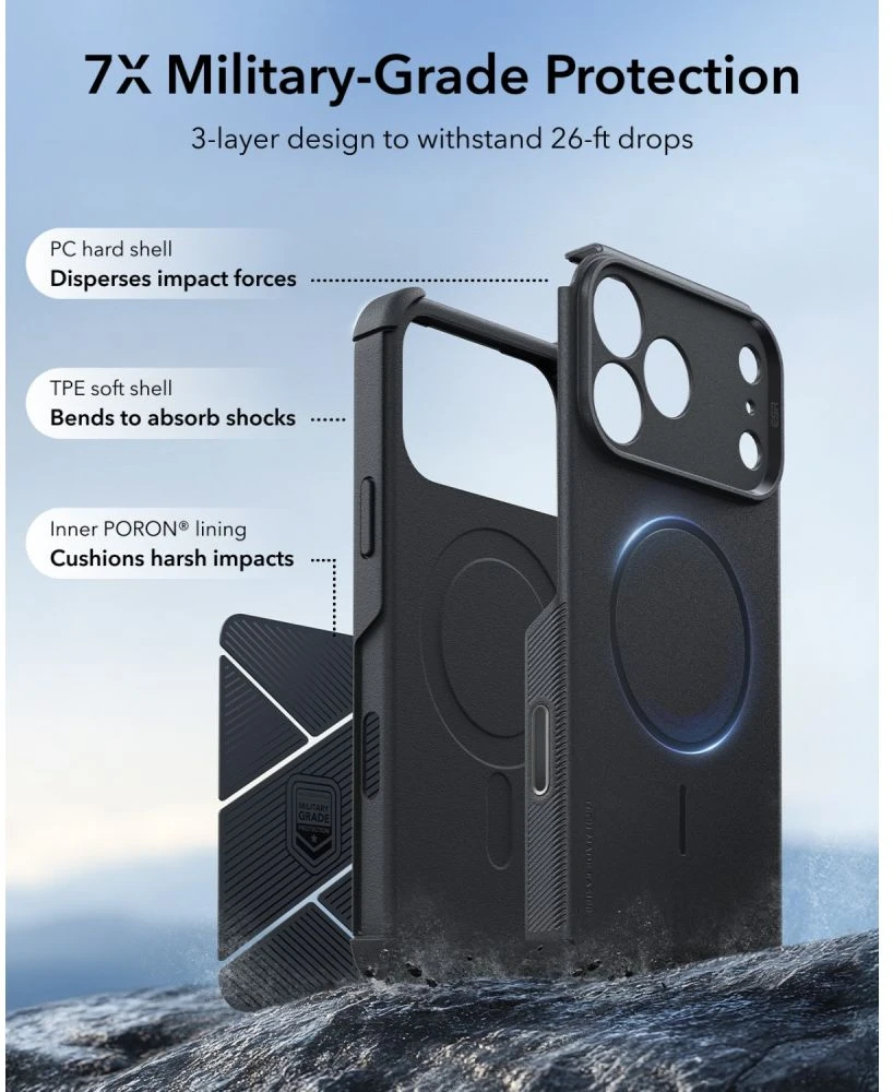 Dėklas ESR CYBER TOUGH MagSafe iPhone 17 Pro / 18 Pro Juodas