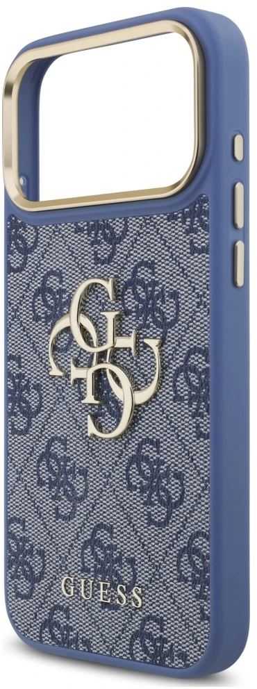 Dėklas Guess 4G Big 4G Classic Logo Big Strap Metal Mygtukai, skirtas iPhone 18 Pro Max / 17 Pro Max, mėlynas