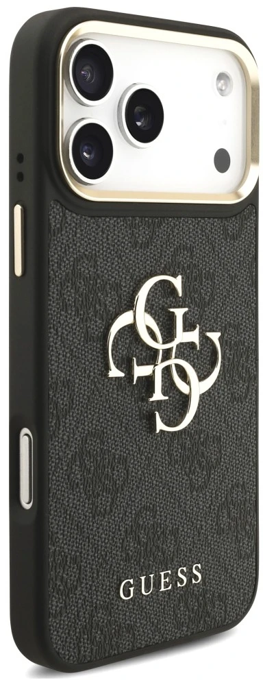 Dėklas Guess 4G Big 4G Classic Logo Big Strap Metal Mygtukai, skirtas iPhone 18 Pro Max / 17 Pro Max, juodas