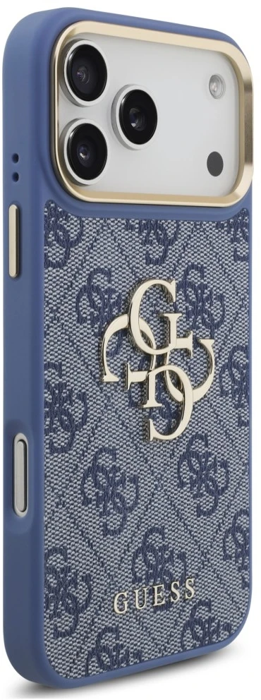 Dėklas Guess 4G Big 4G Classic Logo Big Strap Metal Mygtukai, skirtas iPhone 18 Pro Max / 17 Pro Max, mėlynas