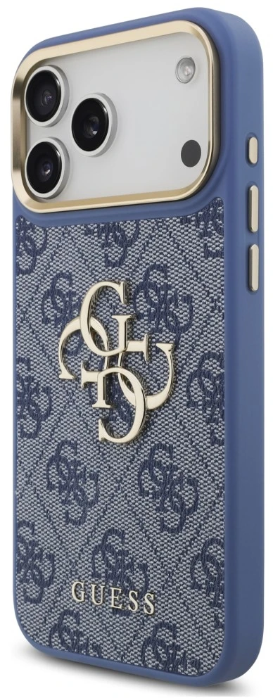 Dėklas Guess 4G Big 4G Classic Logo Big Strap Metal Mygtukai, skirtas iPhone 18 Pro Max / 17 Pro Max, mėlynas