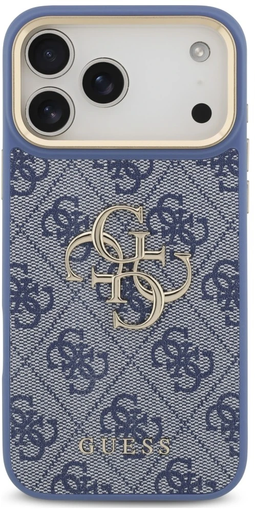Dėklas Guess 4G Big 4G Classic Logo Big Strap Metal Mygtukai, skirtas iPhone 18 Pro Max / 17 Pro Max, mėlynas