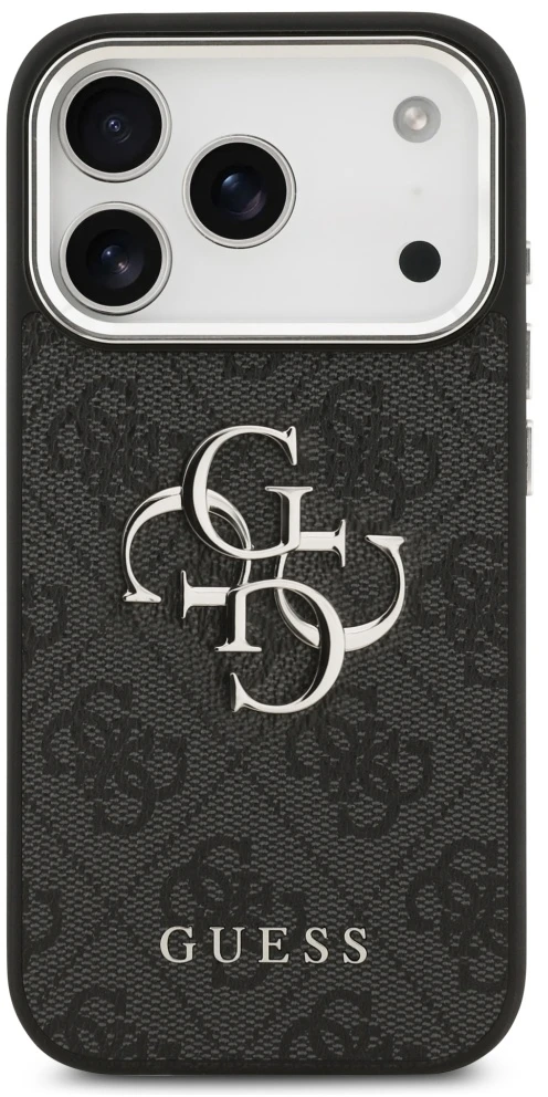 GUESS case for IPHONE 17 Pro GUHCP17LP4G4SMCK (4G PU Odinis dėklas with Big 4G and Classic Logo and Sidabrinis Metal Camera Frame) juodas