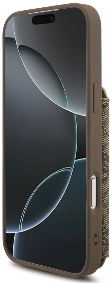 Dėklas Guess 4G Cardslots & Magnetic Closure Crossbody, skirtas iPhone 18 Pro / 17 Pro, rudas