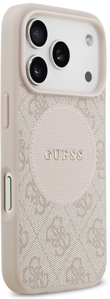 Originalaus dizaino GUESS 4G Circle Classic Logo MagSafe sijonas Apple iPhone 17 Pro rožinis