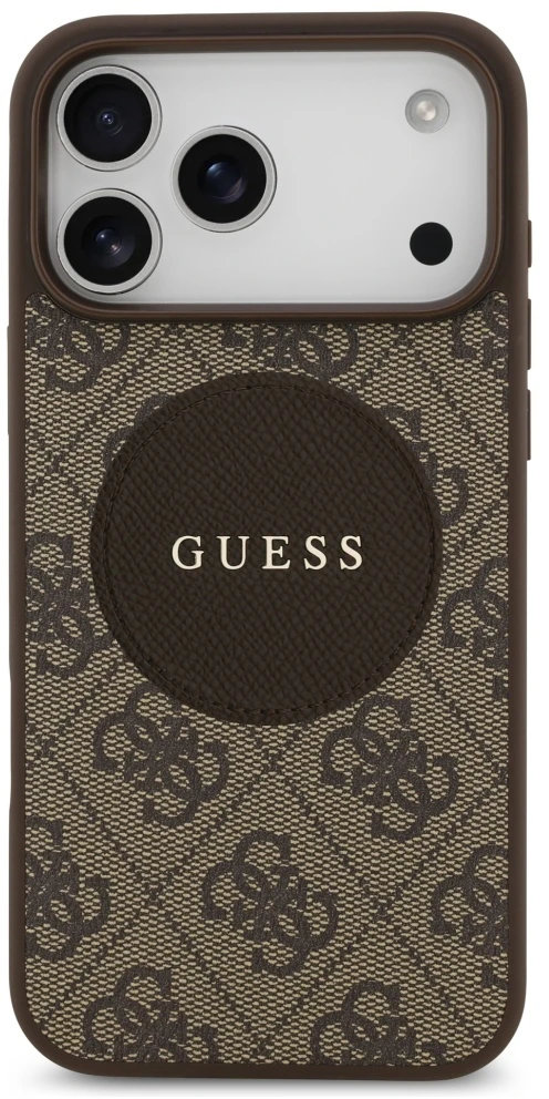 Original dėklas GUESS 4G Circle Classic Logo MagSafe skirtas Apple iPhone 17 Pro Max rudos spalvos