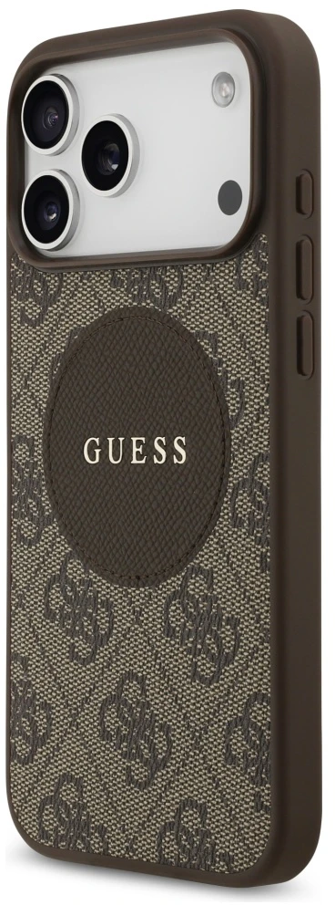 Original dėklas GUESS 4G Circle Classic Logo MagSafe skirtas Apple iPhone 17 Pro Max rudos spalvos
