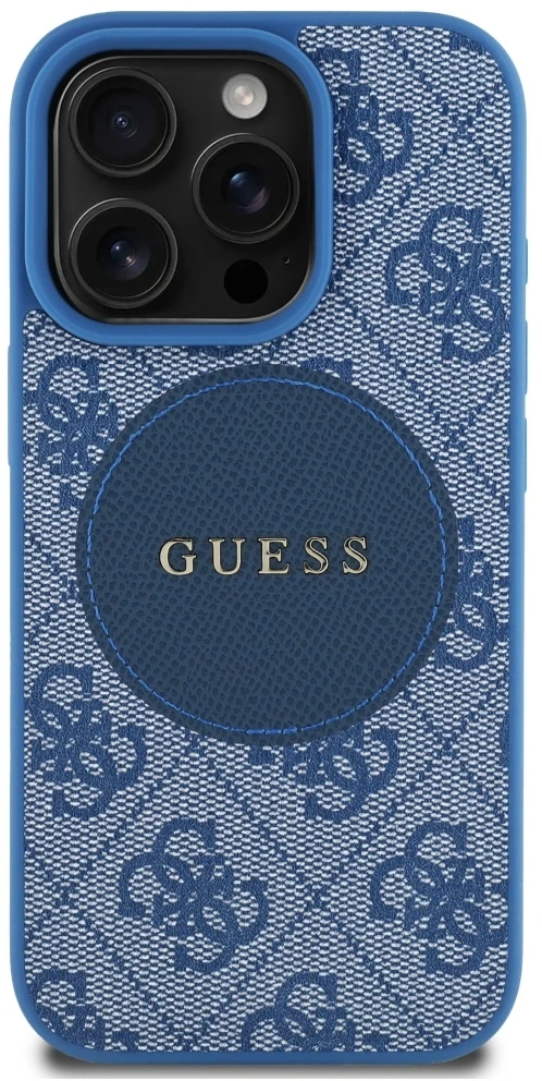 Guess 4G Circle Classic Logo MagSafe dėklas iPhone 16 Pro Max - mėlynas