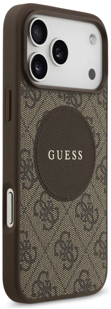 Original dėklas GUESS 4G Circle Classic Logo MagSafe skirtas Apple iPhone 17 Pro Max rudos spalvos