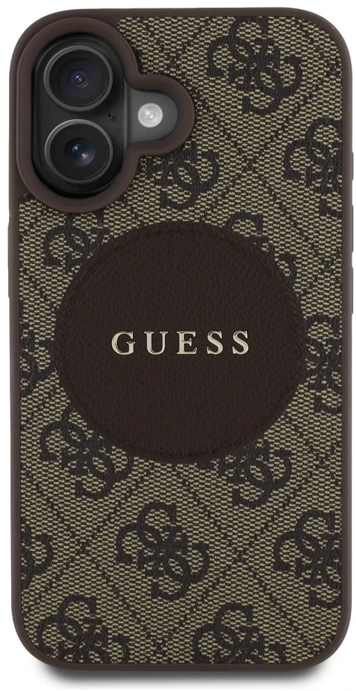 Guess 4G Circle Classic Logo MagSafe dėklas iPhone 16 - ruda